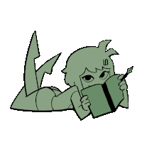 a drawing of a girl reading a book with the number 16 on her head