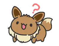 a cartoon drawing of an eevee with a question mark above it