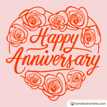 a green heart with roses and the words happy anniversary