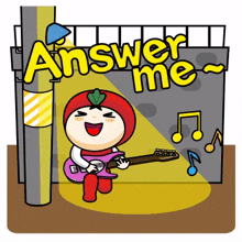 tomato costume playing guitar.musician.busking serenade answer me