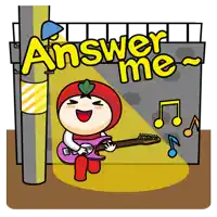 a cartoon of a girl playing a guitar with the words answer me behind her