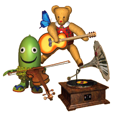 Teddy Playing Guitar Acorn Playing Violin Sticker - Teddy Playing Guitar Acorn Playing Violin Old Gramophone Stickers