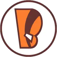 a brown and orange logo with the letter b in the center
