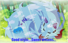 a cartoon drawing of a sleeping animal with the words good night sweet dreams