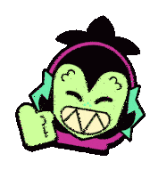 a cartoon character is giving a thumbs up sign and has a huge smile on his face .