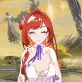 a girl with red hair is wearing a white top