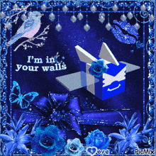 a picture of a blue box with the words i 'm in your walls