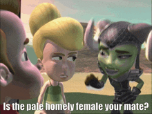 a cartoon character with the words is the pale homely female your mate on it