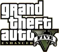 a logo for grand theft auto five enhanced is shown