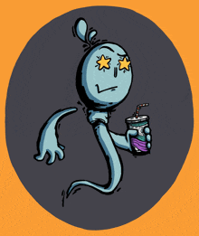 a cartoon drawing of a ghost holding a soda