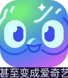 a blue and purple circle with a face and chinese writing
