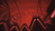 a red background with a blurred image of a monster