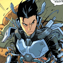 a comic book character with a speech bubble that says " is it right "