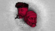 a drawing of two men 's faces one with a beanie on
