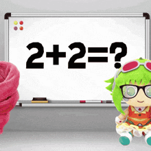 a white board with 2 + 2 = ? on it