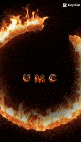 a picture of a burning circle with the word umc on it