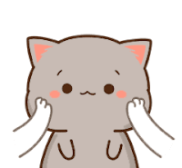 a cartoon cat with its paws on its face is looking at the camera .