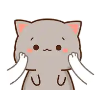 a cartoon cat with its paws on its face is looking at the camera .