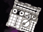 a black and white drawing of a grid with the letters g and o on it