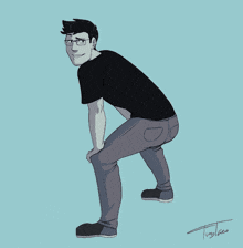 a drawing of a man squatting with the name tony written below it
