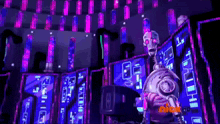 a cartoon scene from nickelodeon with a robot in front of a screen