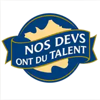 a logo for nos devs ont du talent in a blue circle