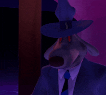 a cartoon dog wearing a suit and hat with a s on it