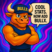 a bull wearing a hat that says bully on it