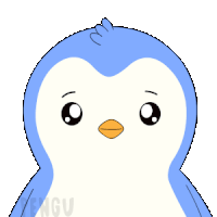 a blue and white penguin with the word penguin on the bottom left