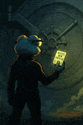 a cartoon character is holding a book that says " moss and fantech " on it