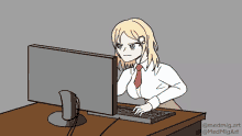 a cartoon of a girl holding a sword while sitting on a box .