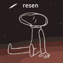 a drawing of a person laying down with the word " resen " above them