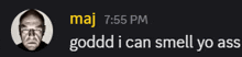 a screenshot of a conversation between maj and godddi