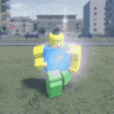 a roblox character with a blue shirt and green legs