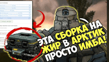 a cartoon of a man with the words " эта сборка на жир в арктик просто имба "