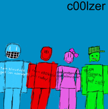 a drawing of a group of roblox characters with the words coolzer on the bottom
