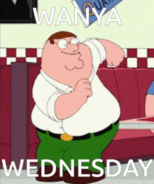 a cartoon of peter griffin dancing in a diner with the words " wednesday " below him