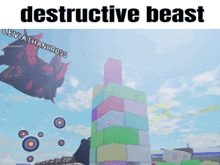 a picture of a video game with the words destructive beast