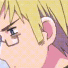 a close up of a cartoon character with glasses