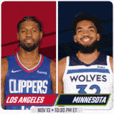 the clippers and wolves are playing on nov 13