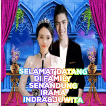 a picture of a bride and groom with the words " selamat datang di family senandung irama indra & juwita " on the bottom
