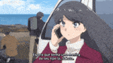 a girl is talking on a cell phone with the words espero que tenha uma menina do seu tipo la sakuta