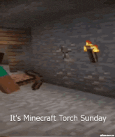 a screenshot of a video game with the words it 's minecraft torch sunday