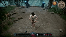 a screenshot of a video game shows a man holding a woman 's leg