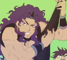 a cartoon drawing of a man with purple hair