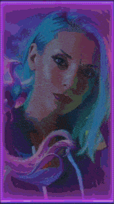 a painting of a woman with blue hair and a triangle in the middle