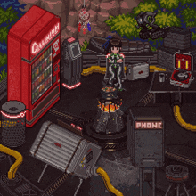 a pixel art illustration of a cell phone booth