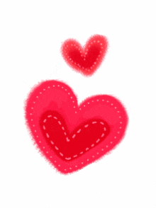 two red hearts on a white background one of which is larger than the other
