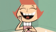 a cartoon character is laughing with her mouth open