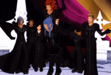 a group of anime characters are standing in a line